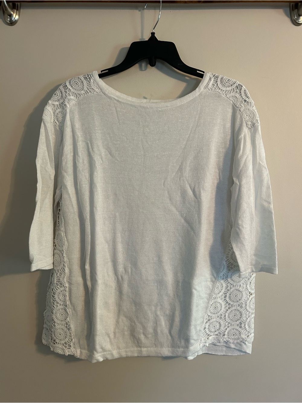 J. Jill White Lace-Panel Three-Quarter Sleeve Tunic